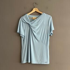 Elie Tahari Women’s Starlight Blue Twist Front Top Modal Blend Short Sleeve Flaw